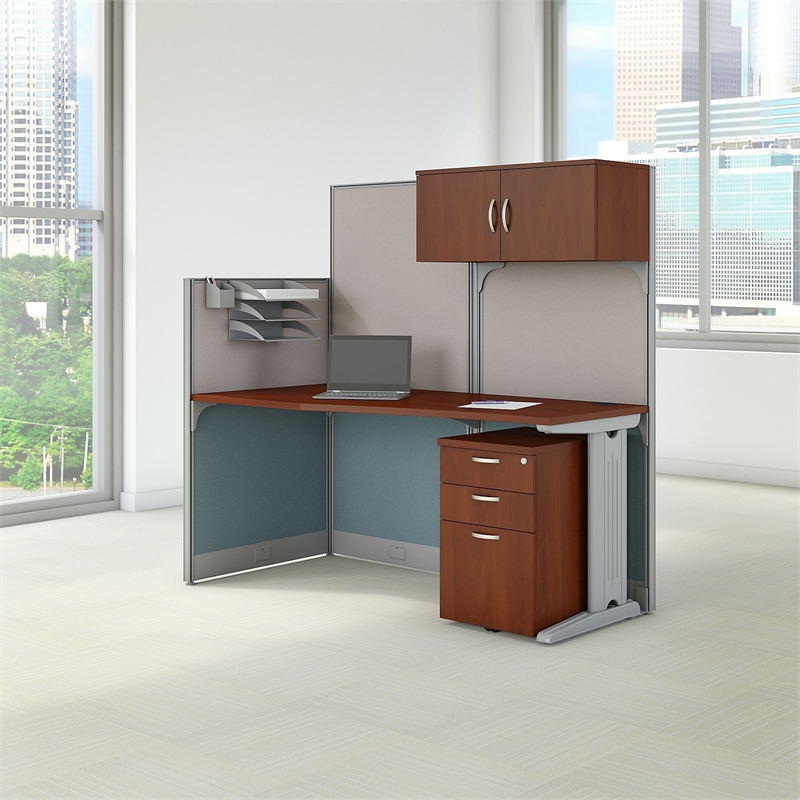 UrbanPro 65W x 33D Cubicle Workstation with Storage in Cherry
