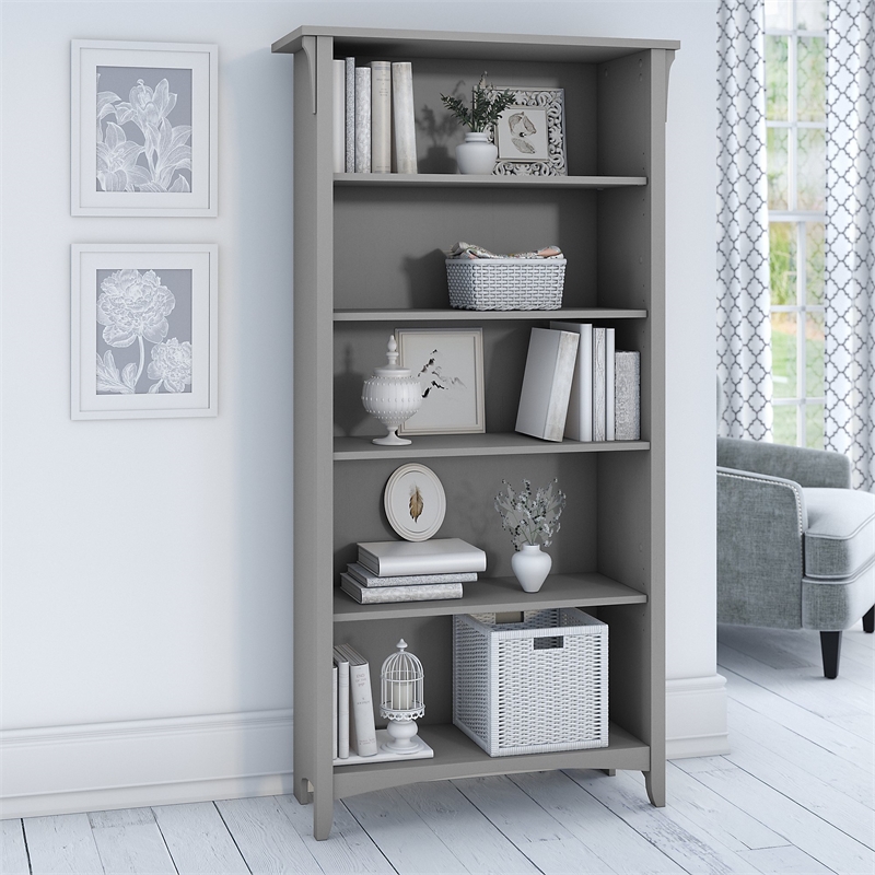 UrbanPro 5 Shelf Bookcase with 3 Adjustable Shelves in Cape Cod Gray