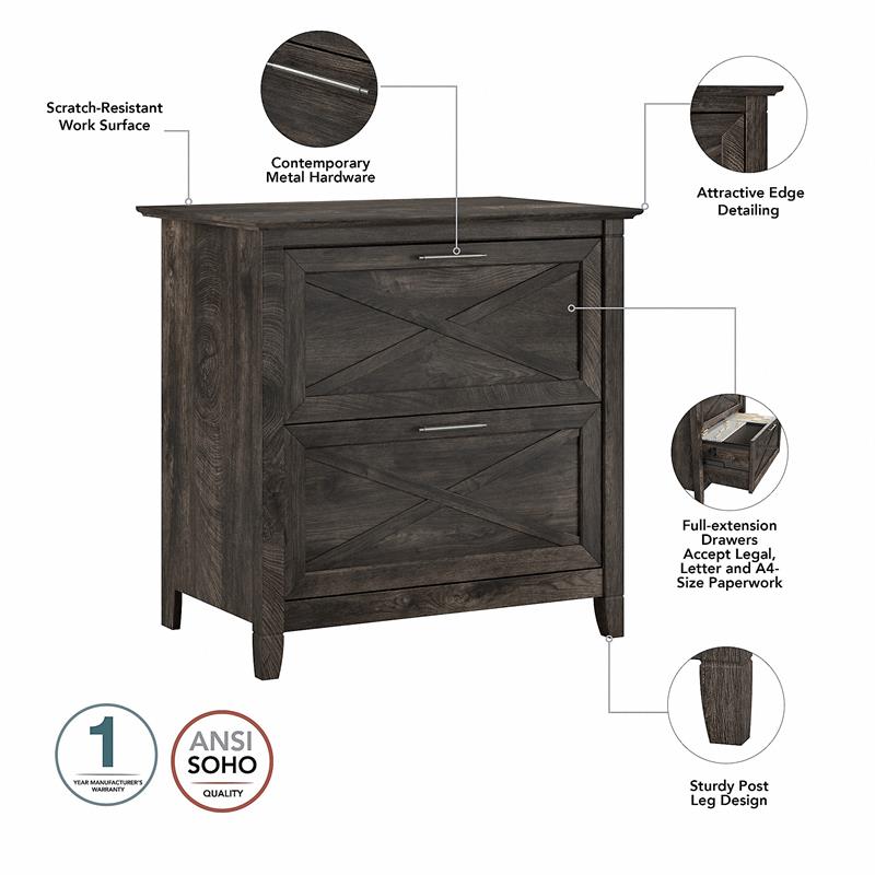 UrbanPro 2 Drawers Farmhouse Wood Lateral File Cabinet in Gray