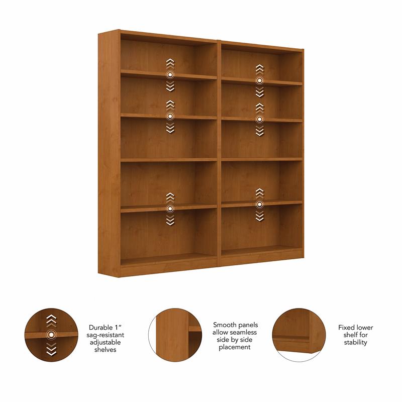 UrbanPro Tall 5 Shelf Bookcase in Natural Cherry (Set of 2) - Engineered Wood