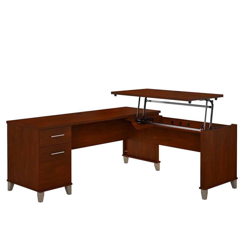 UrbanPro 72W 3 Position Sit to Stand L Desk in Hansen Cherry