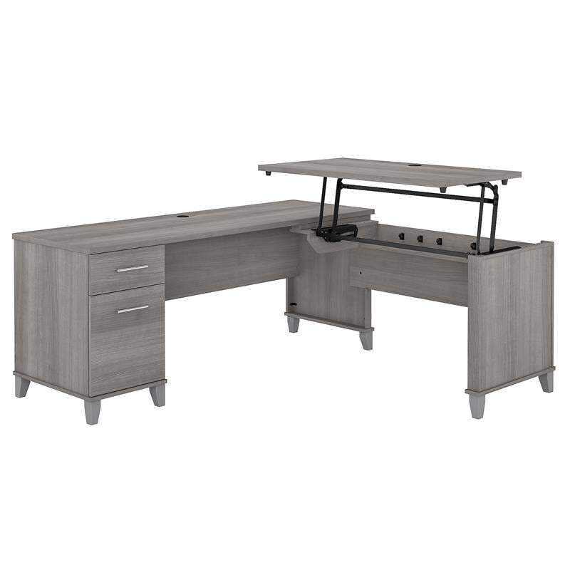 UrbanPro Engineered Wood Gray L Shaped Desk Sit to Stand Adjustable 72