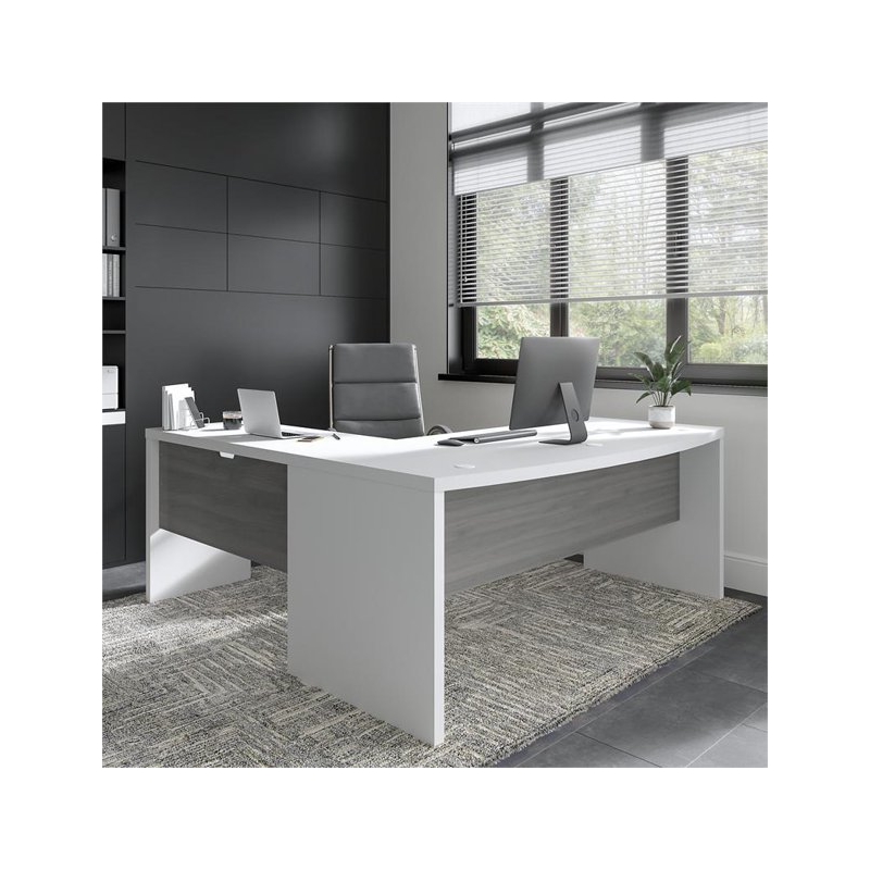 UrbanPro Engineered Wood Gray/White L-Shaped Desk Bow Front 72