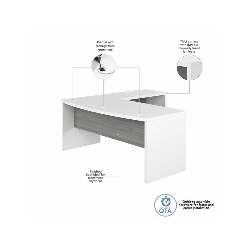 UrbanPro Engineered Wood Gray/White L-Shaped Desk Bow Front 72