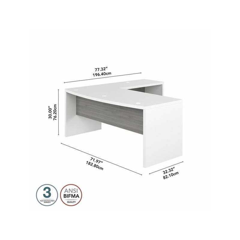 UrbanPro Engineered Wood Gray/White L-Shaped Desk Bow Front 72