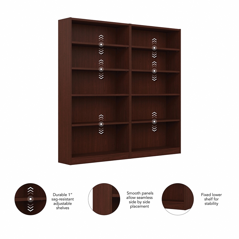 UrbanPro Furniture Universal 5 Shelf Bookcase in Vogue Cherry (Set of 2)