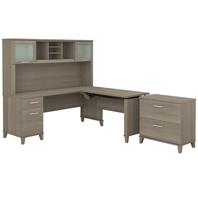 UrbanPro 72W Sit to Stand L Desk with Hutch and File Cabinet