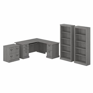 UrbanPro L Shaped Desk with Storage Set in Modern Gray - Engineered Wood