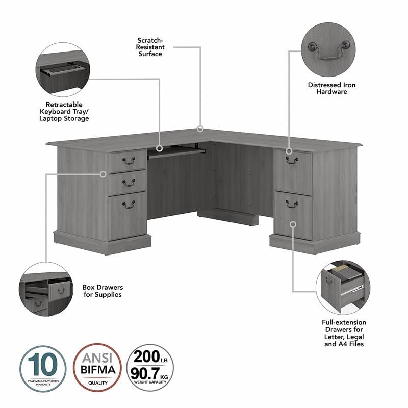 UrbanPro L Shaped Desk with Storage Set in Modern Gray - Engineered Wood