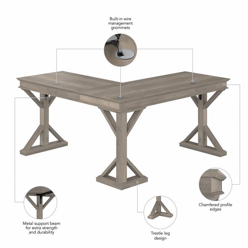 UrbanPro 60W Farmhouse L Shaped Desk in Driftwood Gray - Engineered Wood