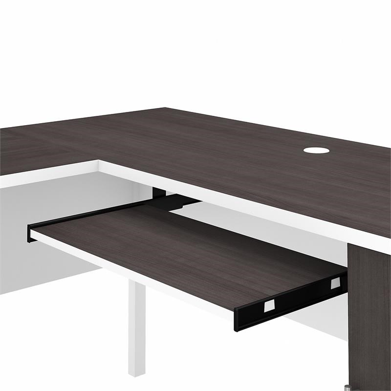 UrbanPro 60W L Shaped Desk with Hutch in White and Storm Gray - Engineered Wood