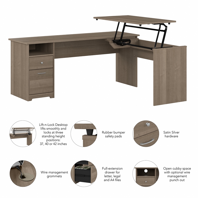UrbanPro 72W 3 Position Sit to Stand L Desk in Ash Gray - Engineered Wood