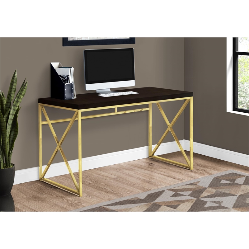 UrbanPro Computer Desk Home Office Laptop Work Metal Laminate Brown Gold