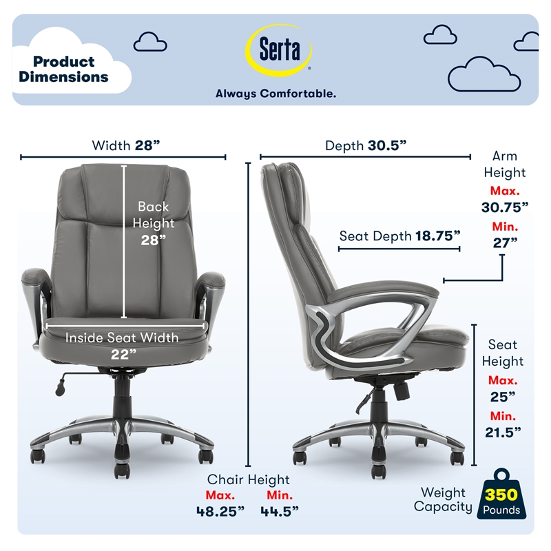 UrbanPro Modern Big and Tall Executive Office Chair Gray Bonded Leather