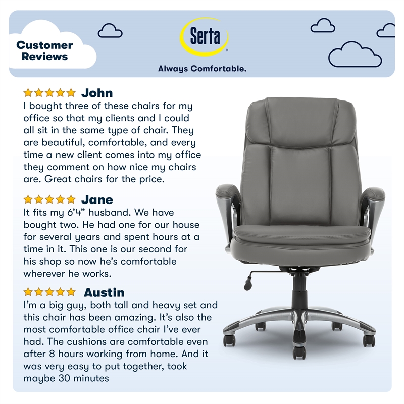 UrbanPro Modern Big and Tall Executive Office Chair Gray Bonded Leather