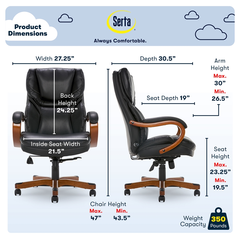 UrbanPro Conway Big and Tall Executive Office Chair with Wood Accents Black