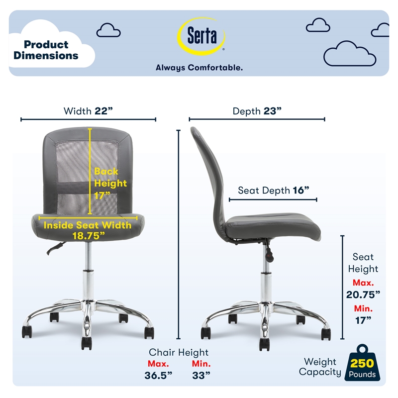 UrbanPro Essentials Ergonomic Armless Low-Back Computer Swivel Task Chair Gray