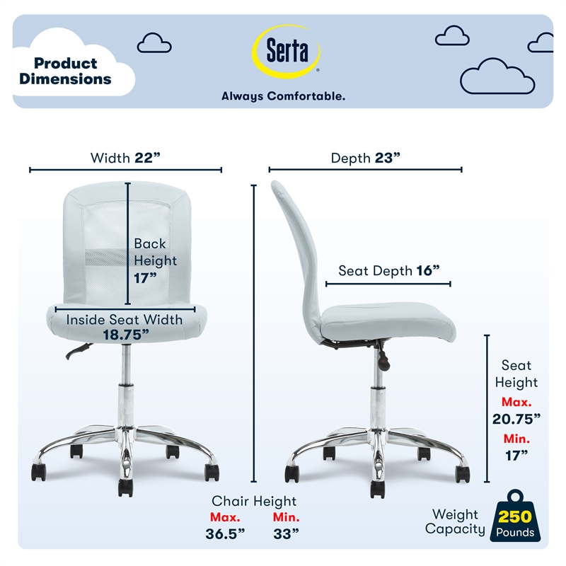 UrbanPro Essentials Ergonomic Armless Low-Back Computer Swivel Task Chair Blue
