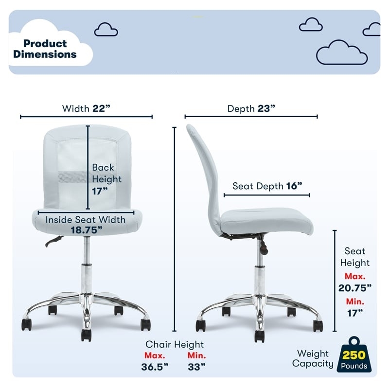 UrbanPro Essentials Ergonomic Armless Low-Back Computer Swivel Task Chair Blue