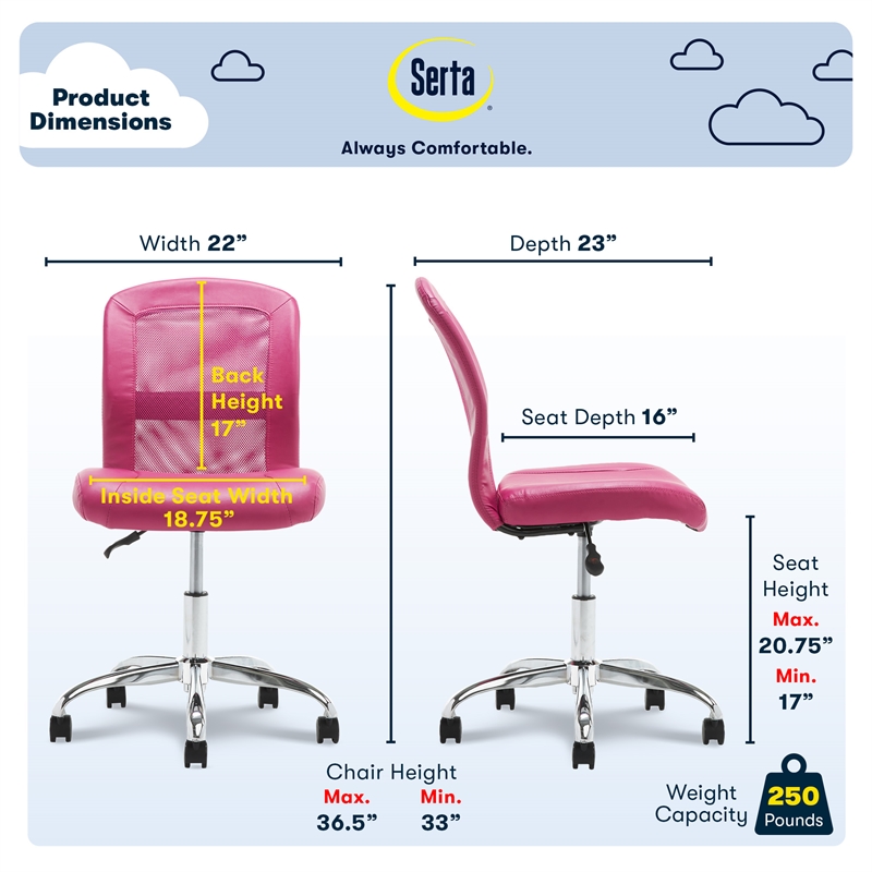 UrbanPro Ergonomic Armless Low-Back Computer Swivel Task Chair Pink