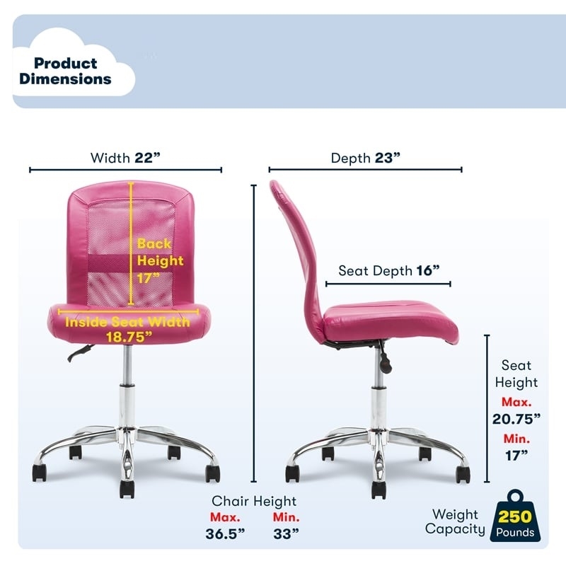 UrbanPro Ergonomic Armless Low-Back Computer Swivel Task Chair Pink