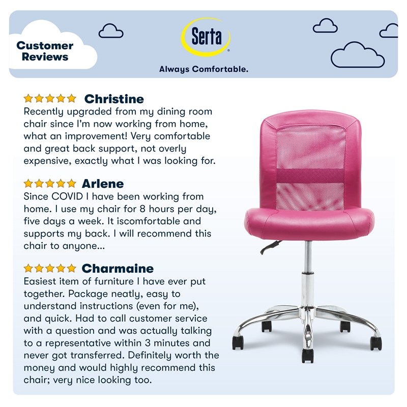 UrbanPro Ergonomic Armless Low-Back Computer Swivel Task Chair Pink