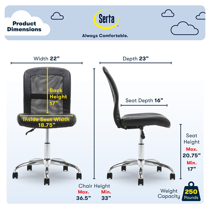 UrbanPro Essentials Ergonomic Armless Low-Back Computer Swivel Task Chair Black