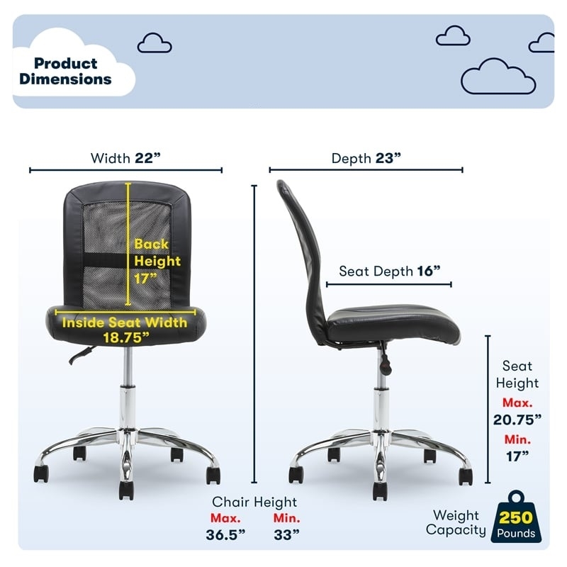UrbanPro Essentials Ergonomic Armless Low-Back Computer Swivel Task Chair Black