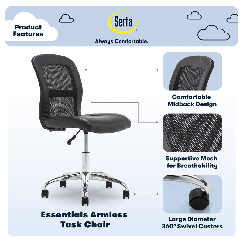 UrbanPro Essentials Ergonomic Armless Low-Back Computer Swivel Task Chair Black