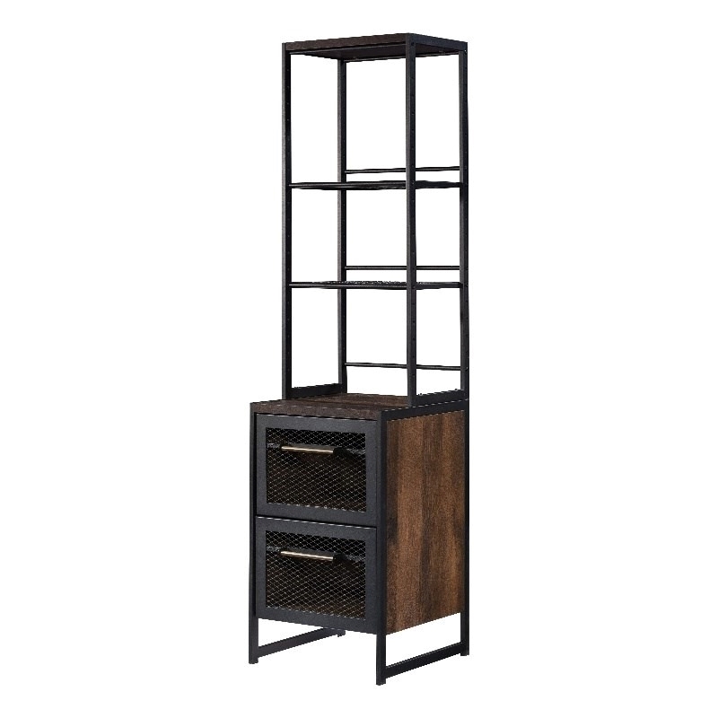 UrbanPro Modern Engineered Wood / Metal File Tower in Barrel Oak