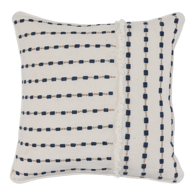 Kosas Home Kassia Transitional Linen Embroidered Throw Pillow in Blue/Ivory