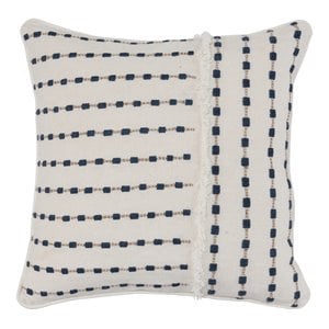 Kosas Home Kassia Transitional Linen Embroidered Throw Pillow in Blue/Ivory