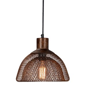 Kosas Home Polaris 10&quot Transitional Iron Mesh Pendant in Rustic Bronze