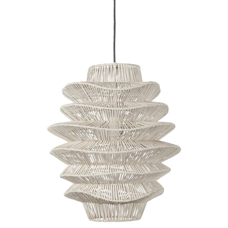 Kosas Home Barlow 1-Light Iron and Rattan Woven Pendant in White Finish