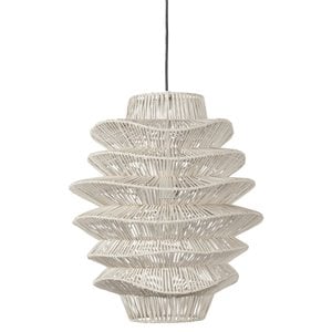Kosas Home Barlow 1-Light Iron and Rattan Woven Pendant in White Finish