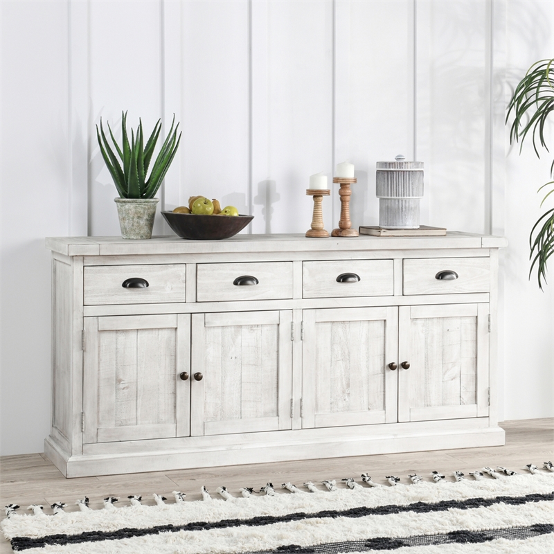 Kosas Home Quincy 4-Drawer 4-Door Solid Pine Wood Sideboard in Nordic Ivory