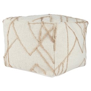 Kosas Home Adil 18x18&quot Square Wool and Jute Pouf Ottoman in Ivory/Natural