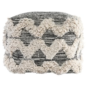Kosas Home Kadin 18x18&quot Square Zig-Zags Cotton Pouf Ottoman in Black/Ivory