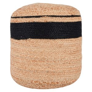 Kosas Home Yves 15x15&quot Round Handwoven Jute Fabric Pouf Ottoman in Natural/Black