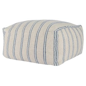 Kosas Home Demi 24x24&quot Square Linen & Cotton Pouf Ottoman in Natural/Blue