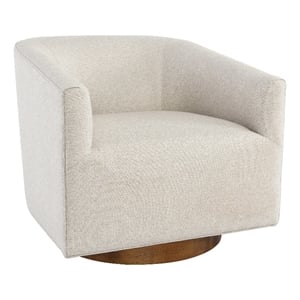 Kosas Home Leonard Polyester Fabric Swivel Accent Chair in Beige/Walnut