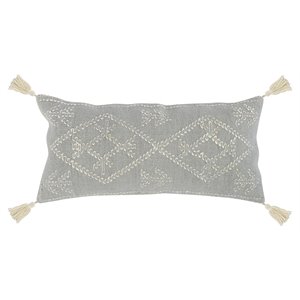 Kosas Home Ferri 16x36&quot Elegant Pattern Wool and Jute Throw Pillow in Ivory/Gray
