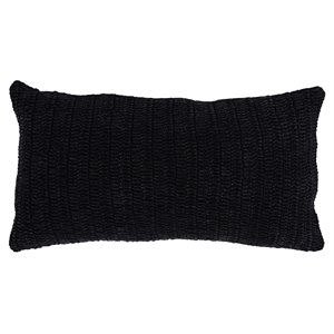 Kosas Home Nakeya 14x26&quot Knitted Belgian Flax Linen Fabric Throw Pillow in Black