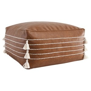 Kosas Home Zeek 24&quot 100 Percent Polyurethane Leather Pouf Ottoman in Brown