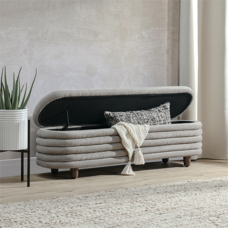 Kosas Home Anders Contemporary Polyester Storage Bench in Gray Finish