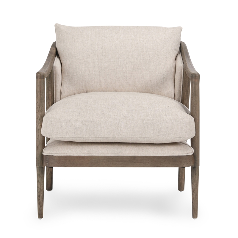 Kosas Home Amira Transitional Fabric and Oak Wood Accent Chair in Ivory