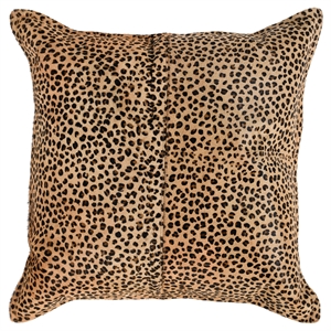 Kosas Home Leopard 20x20&quot Transitional Leather Throw Pillow in Black/Camel