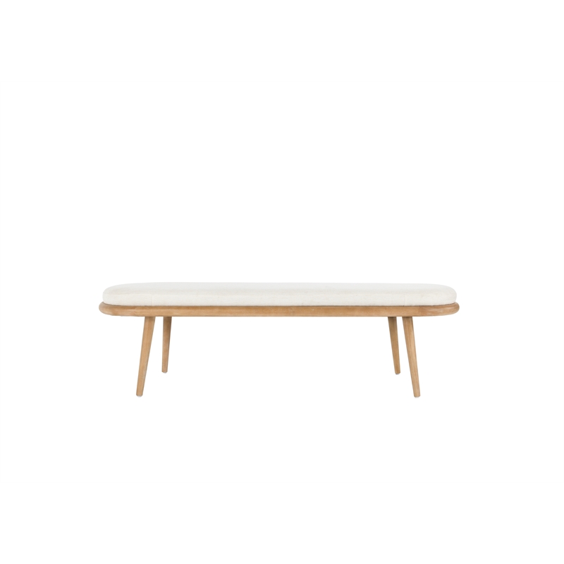 Kosas Home Echo Mid-Century Fabric & Wood Bench in Beige/Natural Brown