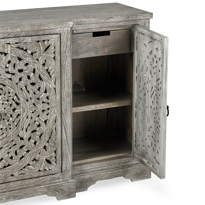 Kosas Home Aurora 4-Door Transitional Mango Wood Sideboard in Gray