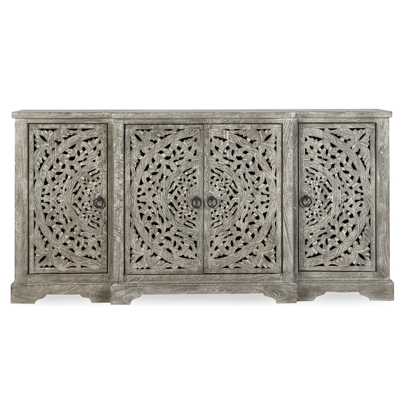 Kosas Home Aurora 4-Door Transitional Mango Wood Sideboard in Gray